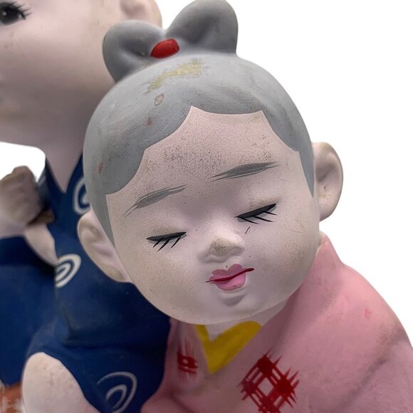 Japanese Figurines Hakata Doll Association Boy Girl Doll Resting Bisque Culture - Picture 5 of 12